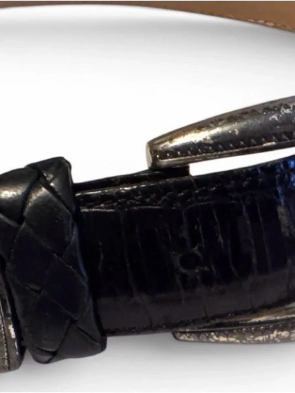 Brighton Womens Leather Belt 24703 M 1.25” Wide Black Crocodile Silver Buckle